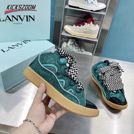 LANVIN Curb sneakers in Leather and strass navy blue STRA-H21281 Size 35-45