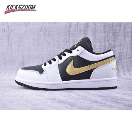 Jordan 1 Low White Black Metallic Gold Swoosh 553558-172 Unisex Size